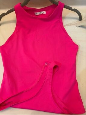ReoRia Women's Neon Pink High-Neck bodysuit Tank Top